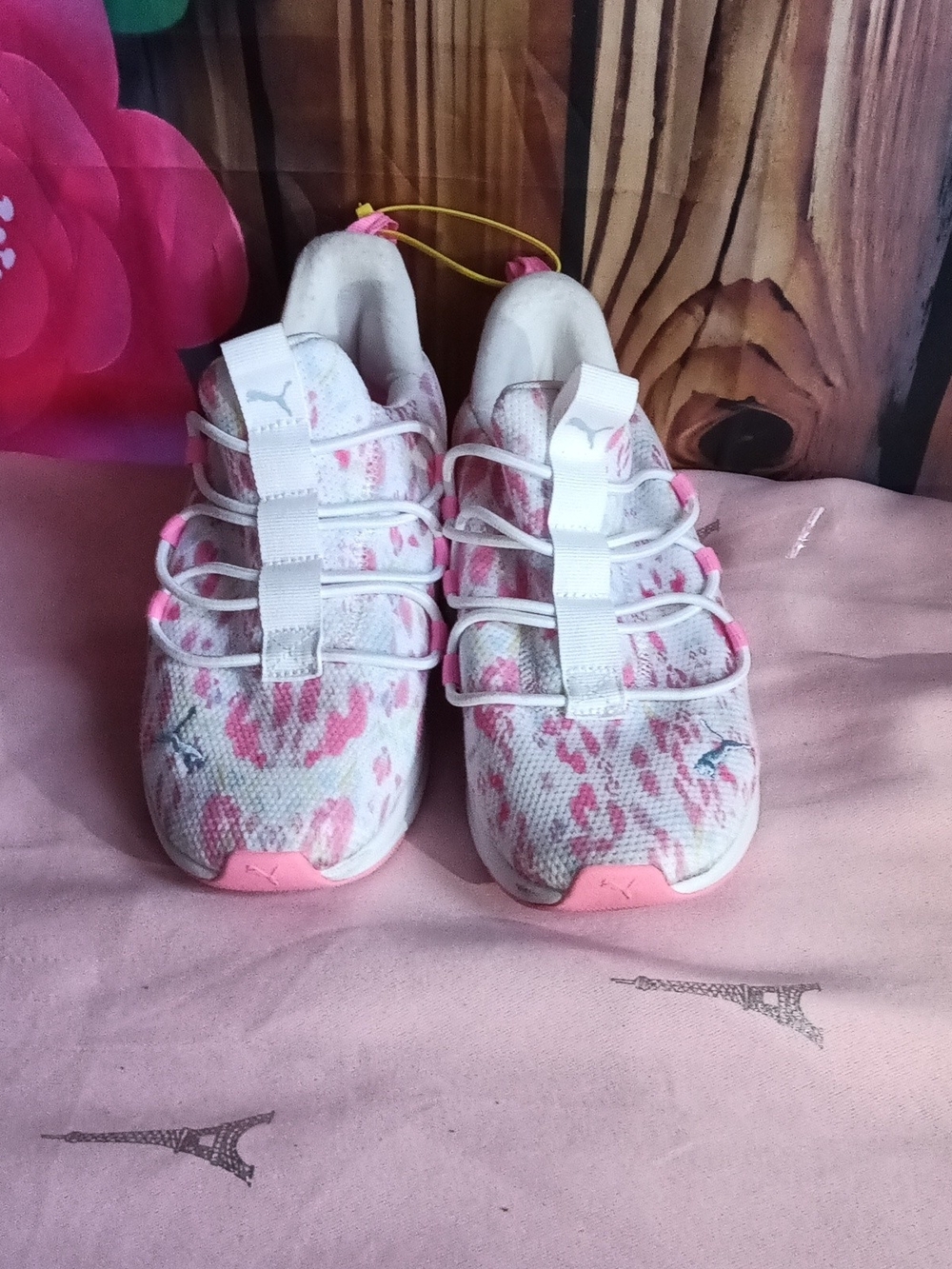 Puma Women's Pink & White Floral Knit Running Shoes - Picture 2 of 5